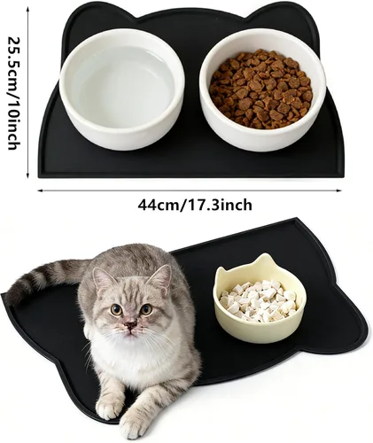 Vista 6 de IYYI Tapete de comida para gatos, tapete de silicona para comida de mascotas para el piso, tapete antideslizante impermeable para alimentación