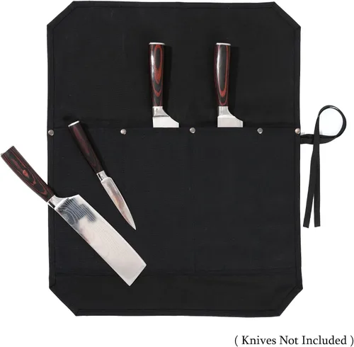 Vista 5 de Bolsa para cuchillos de chef, rollo para cuchillos con 4 ranuras, forro de tela especializado resistente a cortes, lona encerada resistente de 16