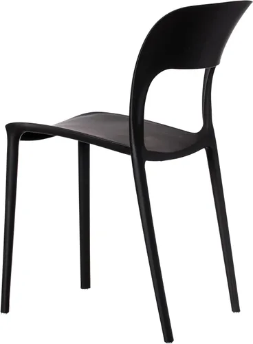 Vista 6 de Silla de comedor moderna de plástico para exteriores con respaldo curvado abierto, color negro