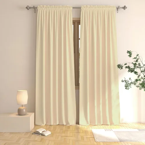 Vista 52 de UPOPO Cortinas beige de 45 pulgadas de largo para oscurecer la habitación, paneles de cortina para ventana, bolsillo para cortinero, cortinas