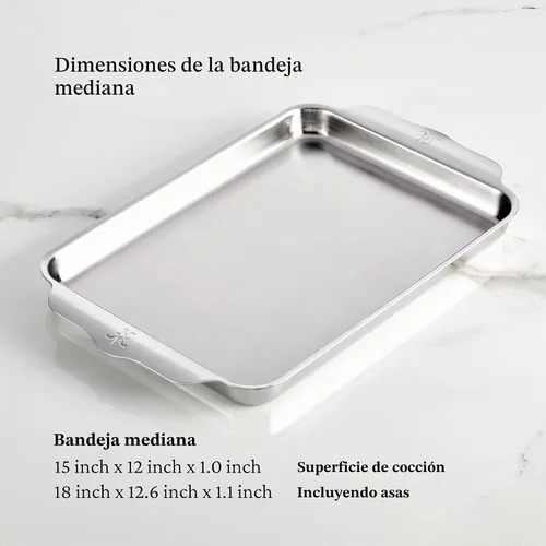 Vista 2 de Hestan Provisions OvenBond - Bandeja mediana de acero inoxidable con revestimiento de tres capas, superficie de cocción de 15 x 12 pulgadas