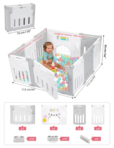 Vista 2 de Corralito para bebés Dripex, corral plegable de 10 paneles para bebés y niños pequeños, área de juego portátil ajustable, centro de actividades