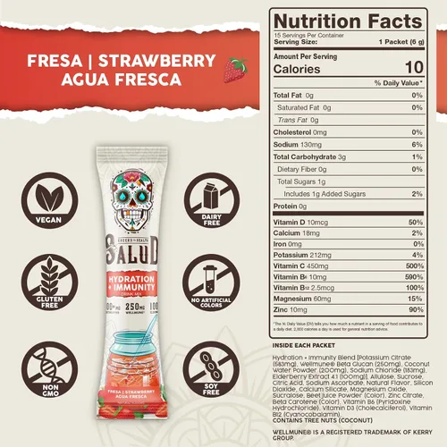 Vista 3 de Salud - Paquete de 2 Hidratación 2 en 1 + inmunidad (fresa) e hidratación + inmunidad (horchata) – 15 porciones cada una, mezcla de bebida Agua