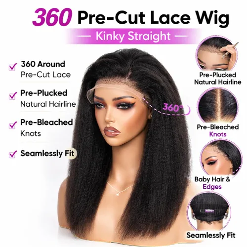 Vista 5 de Wear and Go - Peluca de encaje frontal 360 HD, cabello humano de 28 pulgadas, con encaje precortado, correa oculta, cordón invisible, sin pegamento