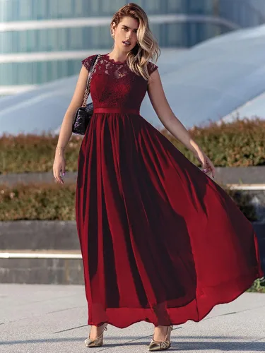 Vista 3 de Miusol - Maxi vestido floral con encaje para fiesta de noche y uso formal para mujer