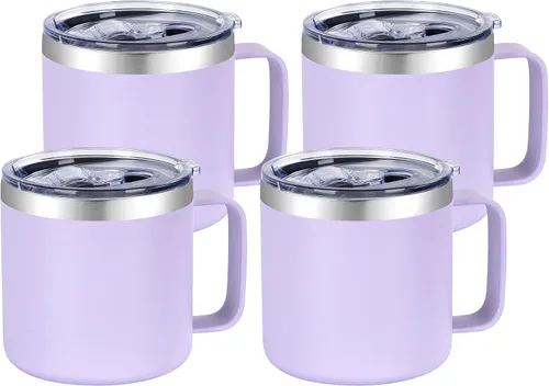 Vista 9 de VEGOND Taza de café aislada de 14 onzas con asa, taza de café de viaje de acero inoxidable con tapa, taza de café de metal al vacío de doble pared