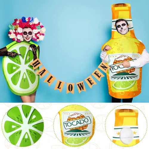 Vista 3 de HooLing 2 Pcs Couples Halloween Costumes for Adults Tequila Bottle and Lime Slice Couple's Costume Drink Suit Outfits
