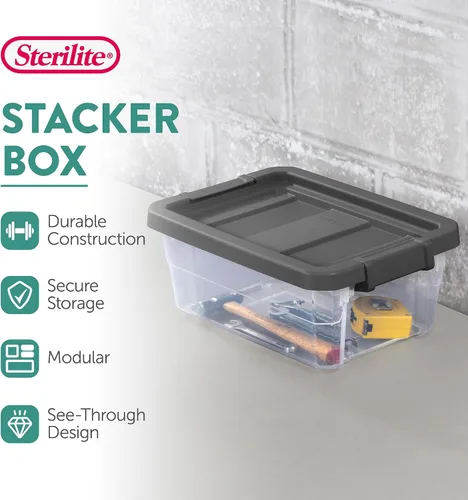 Vista 3 de Sterilite - Caja apilable modular con tapa de cierre, 16 cuartos de galón, paquete de 6 Contenedores de almacenamiento de plástico transparente