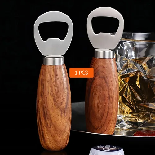 Vista 5 de GREATLINK Abrebotellas de cerveza personalizado con mango de madera, bonito abridor de mano de madera para latas de soda, abrebotellas de sidra