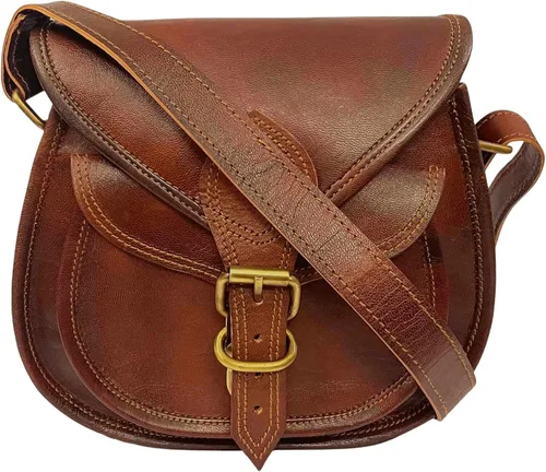 Vista 2 de URBAN LEATHER Bolso bandolera para mujer de cuero auténtico bohemio hippie hecho a mano vintage para viajes cruzado bolso de sillín para mujer bolso