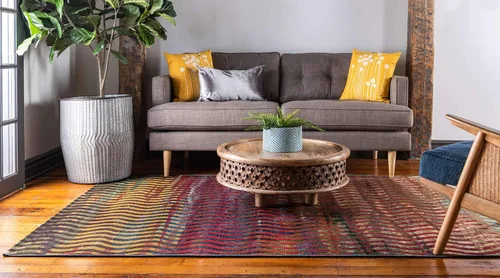 Vista 3 de Unique Loom - Alfombra colección de círculos abstractos, de transición para interiores y exteriores, beige, Polipropileno, Púrpura (Multi/Purple)