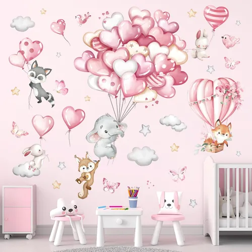 Vista 7 de decalmile Calcomanías de globos de animales del bosque, calcomanías de pared de mono, león y koala para bebé, guardería, dormitorio de niños