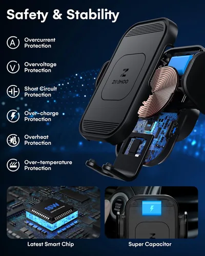 Vista 12 de ZeeHoo Cargador inalámbrico para automóvil, carga rápida de 15 W, soporte de teléfono de auto con sujeción automática, cargador de teléfono celular
