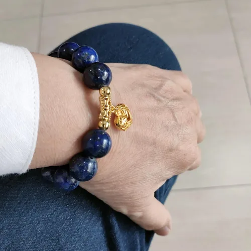 Vista 2 de Heavens Tvcz Lapislázuli - Pulsera de piedra preciosa azul natural de 0.559in para mujeres y hombres, joyería de chakra de piedra curativa