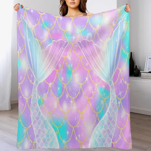 Vista 7 de Manta de cola de pez de sirena rosa con estampado de fondo de sirena para niña, 30 x 40 pulgadas