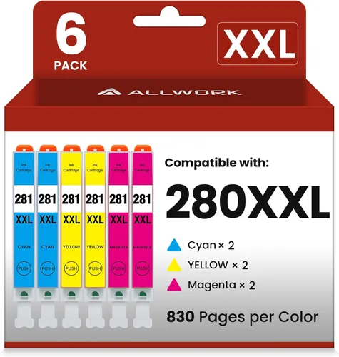 Vista 16 de ALLWORK 280XXL 281XXL Compatible para Canon 280 281 TR8620a Cartuchos de tinta PGI-280XXL CLI-281XXL 280 XXL 281 XXL Compatible con TR8620 TS702a