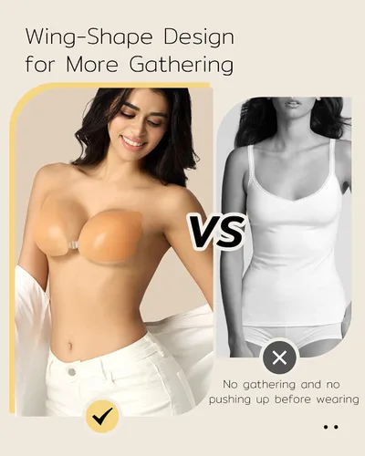 Vista 3 de Sujetador adhesivo Niidor sin tirantes de silicona invisible para vestido sin espalda con 2 cubiertas de silicona, Flexión, C copa