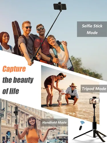 Vista 7 de Trípode de 61 pulgadas de alto para iPhone, trípode para selfie stick todo en uno con control remoto inalámbrico, soporte ligero para grabación