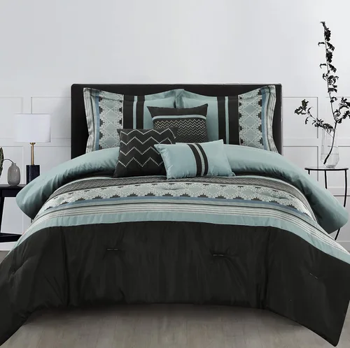 Vista 12 de Juego de edredón damasquino plateado/marfil de California con diseño de patchwork, 8 piezas, juego de ropa de cama premium de jacquard para todas
