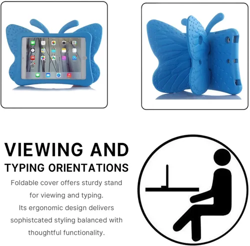 Vista 4 de Simicoo Funda de mariposa 3D para iPad 10.2 9 8 7 niños con soporte Lite de espuma EVA a prueba de golpes resistente funda para tableta para niñas
