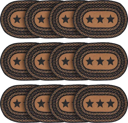 Vista 13 de VHC Brands Farmhouse Star - Mantel individual para mesa de comedor, yute trenzado, ovalado, negro tostado, 10 x 16 pulgadas