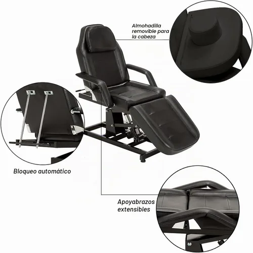 Vista 4 de BarberPub Silla de tatuaje ajustable de altura eléctrica Cama de masaje negro 0100 400 lbs cap, PVC leather, remote electric lift, manual back/leg