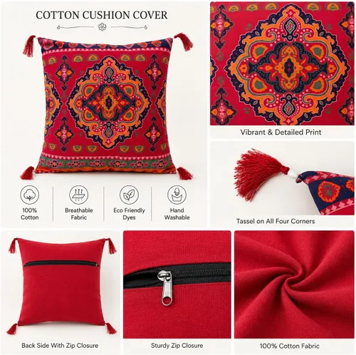 Vista 2 de Juego de 5 fundas de almohada étnicas indias para sofá, decoración de árabe occidental, juego de 5 fundas coloridas de estilo bohemio para sofá