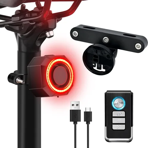 Vista 10 de NineLeaf Bicycle Tail Light Rechargeable,Bike Tail Light with Alarm and Remote,Bike Alarms for Ebikes,IP65,113dB Alarms, Level 7 Sensitivity, Auto