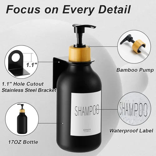 Vista 4 de VITVITI Dispensador de champú y acondicionador, dispensador de jabón de ducha de gel corporal montado en la pared, 3 cámaras, botellas de ducha