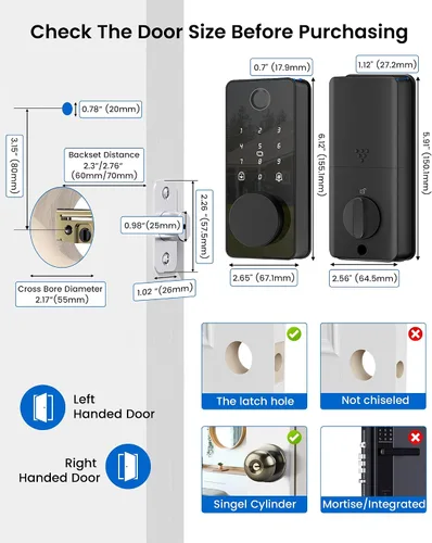Vista 9 de Cerradura de puerta de entrada sin llave, cerradura inteligente del cerrojo de la huella dactilar Control de aplicación, teclado de pantalla Negro