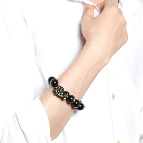 Vista 6 de Jan Dee Pulsera de cristal PiXiu de obsidiana natural y semipreciosa