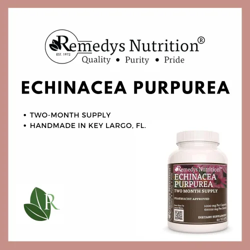 Vista 3 de Remedy's nutrition Echinacea 1,000 mg, 60 cápsulas veganas Suplemento dietético a base de hierbas Suministro para dos meses