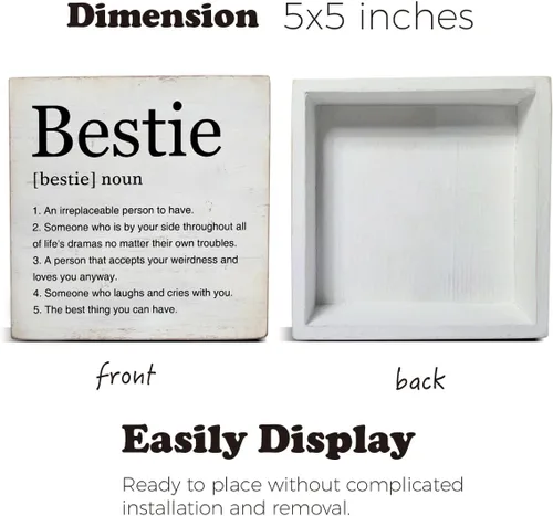 Vista 2 de Regalos de Bestie, decoración de madera con texto en inglés «Best Friend», decoración de escritorio de madera, decoración del hogar para estante