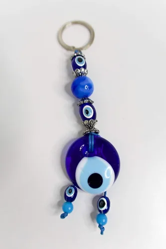 Vista 2 de Llavero turco de ojo turco hecho a mano, Azul, Blanco, Plata