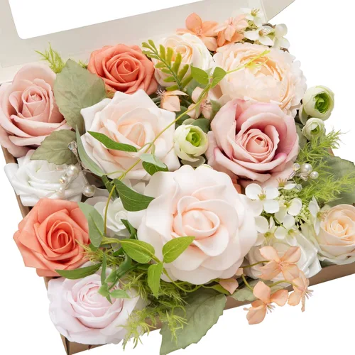 Vista 30 de Ling's moment Caja de flores artificiales de color rosa, sorbete tropical Grn-sorbete Tropical