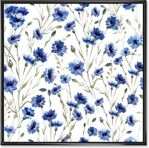 Vista 37 de DesignQ Lienzo enmarcado tradicional con flores silvestres azules con hojas verdes II