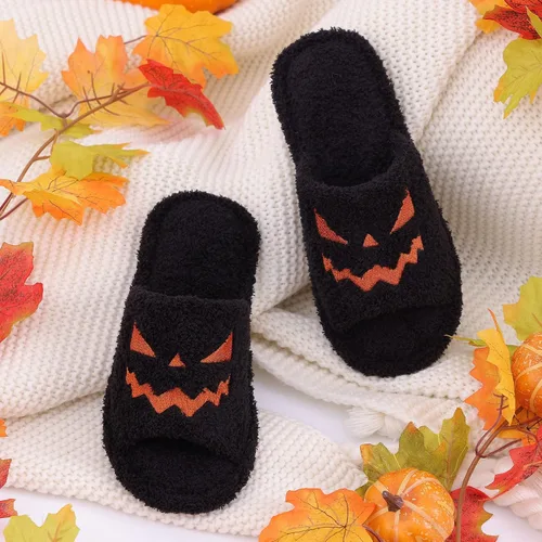 Vista 5 de shevalues Pantuflas de tela de rizo con punta abierta para mujer, pantuflas de espuma viscoelástica