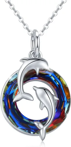 Vista 10 de Collar de Delfín 925 Plata de Ley Regalos para el Día de la Madre Cadenas de Collar para Mujer Collar de delfín de cristal azul