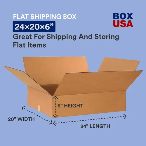 Vista 2 de BOX USA Cajas de cartón corrugado planas de 24 x 20 x 6 pulgadas, planas, 24 pulgadas de largo x 20 pulgadas de ancho x 6 pulgadas de alto, paquete