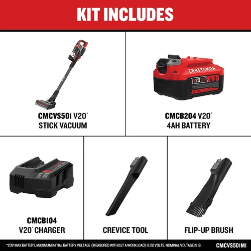 Vista 2 de CRAFTSMAN V20 Stick Vacuum Cordless Rechargeable,3 Speed, Lightweight, Powerful Suction, Brushless, Extended Runtime, Battery and Charger Included