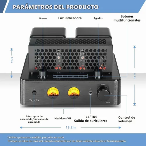 Vista 5 de Tube Amplifier, Stereo Vacuum Tube Class A/B Amplifier,Integrated Amplifier with Bluetooth 5.0,Subwoofer Output, Headphone Output, Record Player