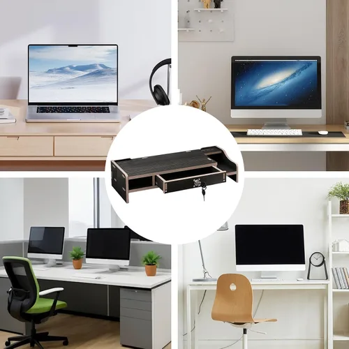 Vista 4 de Monitor Riser Wooden Desktop Organizer Shelf Black