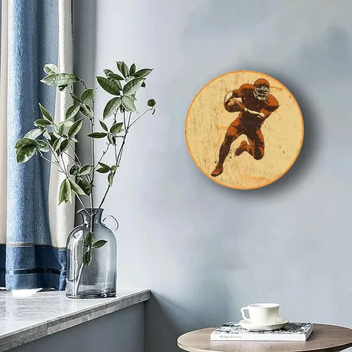Vista 3 de LIUAXICIA Cartel de fútbol deportivo vintage redondo de aluminio de metal, jugador retro americano para bar y hogar, 8.00 x 8.00 pulgadas