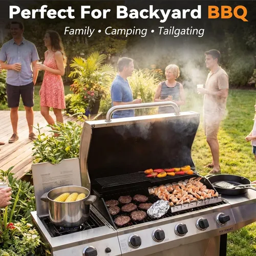 Vista 15 de Brocheta de acero inoxidable de 13.8 pulgadas, soporte universal compatible con madera, acero redondo, pinchos planos y de bambú, accesorios