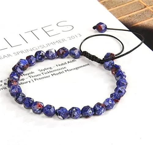 Vista 6 de Pulsera de cuentas de piedra facetada de 0.236in, piedras preciosas naturales, pulseras de ágata para hombres y mujeres, joyería vintage para yoga