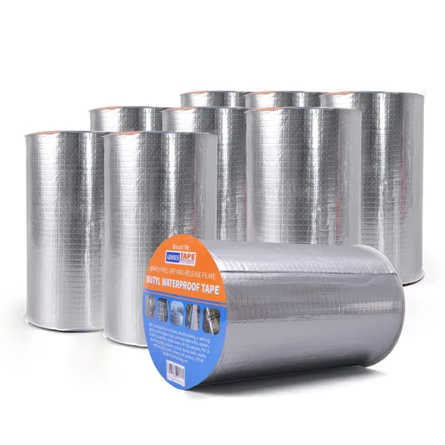 Vista 9 de ADHES - Cinta de butilo impermeable, cinta de papel de aluminio de 2 pulgadas x 16 pies, cinta selladora de butilo para reparación de caravanas Gris