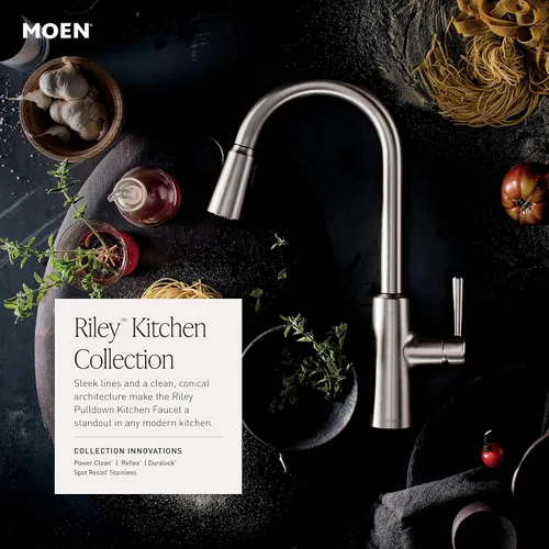 Vista 12 de Moen Riley - Grifo de cocina cromado de una sola manija con sistema de extracción que incluye Power Boost para una limpieza más rápida y sistema
