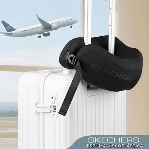 Vista 4 de Skechers Almohada cervical para viajar, almohada cervical de viaje de espuma viscoelástica para avión, almohada de viaje para dormir en vuelo Negro