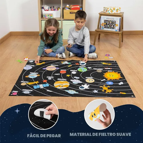 Vista 6 de BONNYCO Sistema Solar para Niños Juguetes con 61 Figuras de Fieltro. Juguetes Montessori del Espacio, Regalos de Cumpleaños para Niñas y Niños
