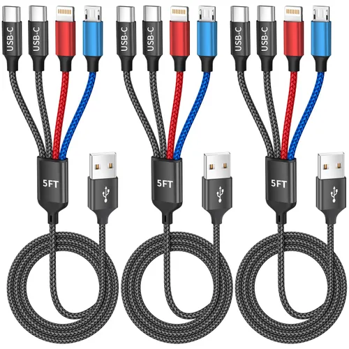 Vista 9 de Cable de carga USB C a 4 en 1 con doble puerto tipo C de 5 pies, cable de carga múltiple para múltiples dispositivos, cables USB con puerto